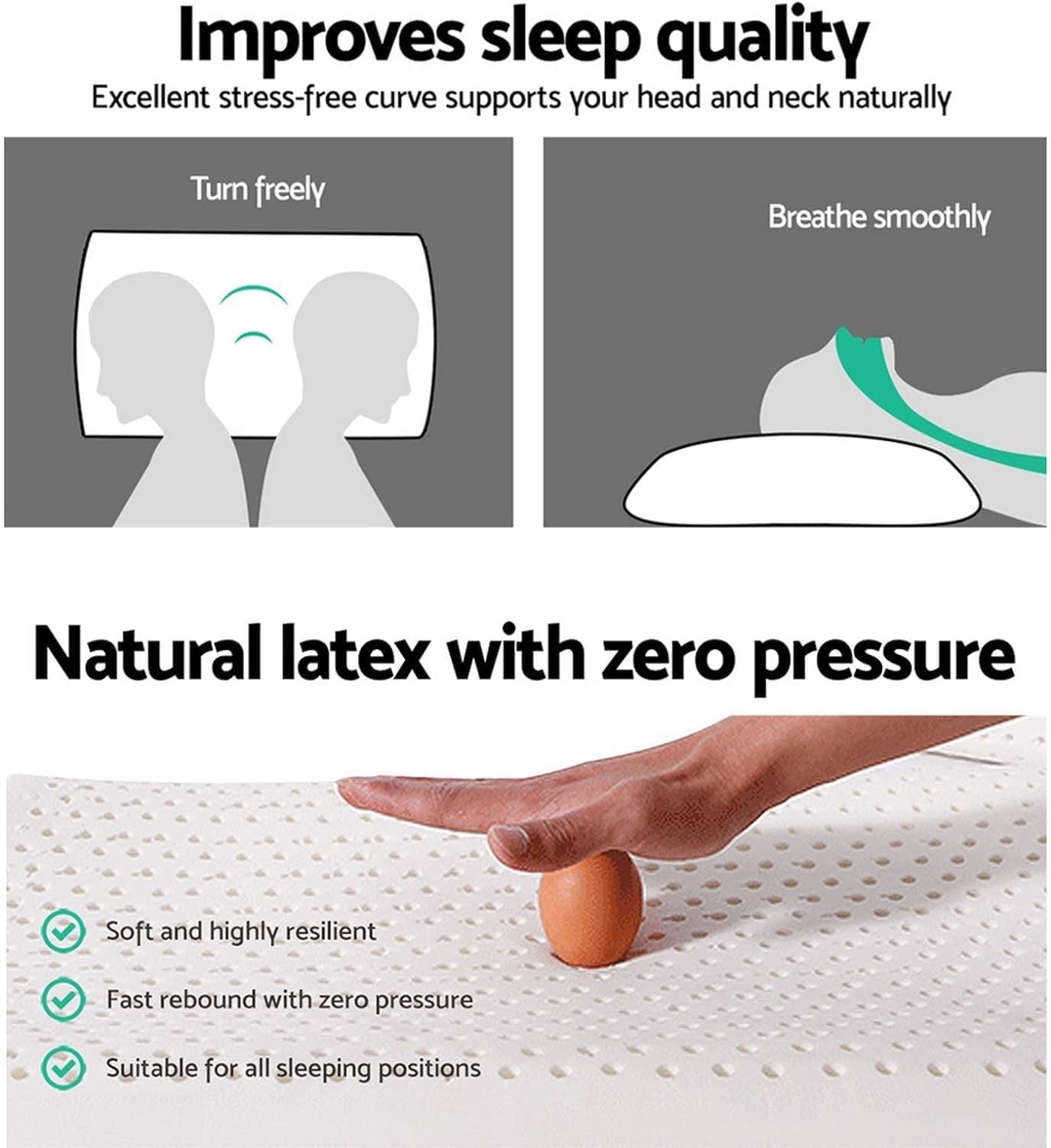 100% Natural Talalay Latex Latex Sleeping Bed Pillow – Luxury Extra Soft Pillow for Side, Back, and Stomach Sleepers - Removable Breathable Cotton Cover - Extra Soft (Standard (Extra Soft))